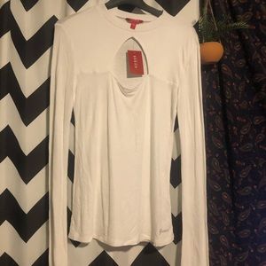 White peek-a-boo long sleeve shirt